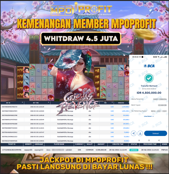 MPOPROFIT JACKPOT SLOT PGSOFT! KEMENANGAN MURNI DI (GEISHA S REVENGE TOTAL 4.500.000,- LUNAS)